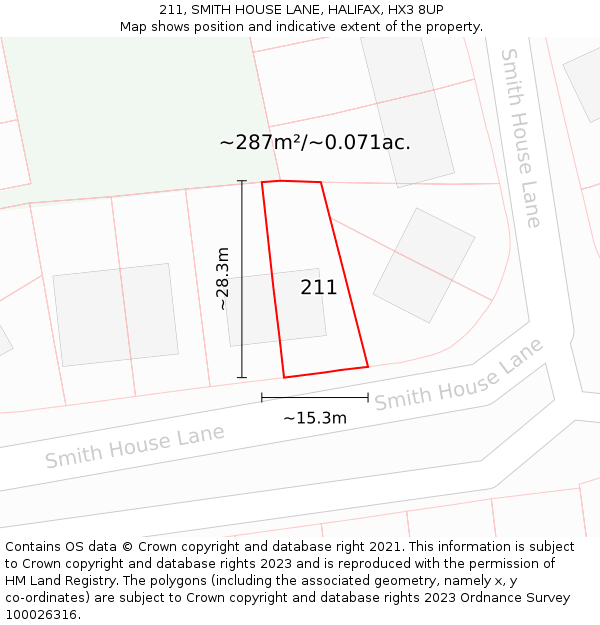 211, SMITH HOUSE LANE, HALIFAX, HX3 8UP: Plot and title map