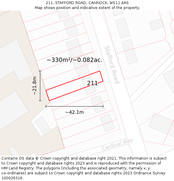 211, STAFFORD ROAD, CANNOCK, WS11 4AS: Plot and title map