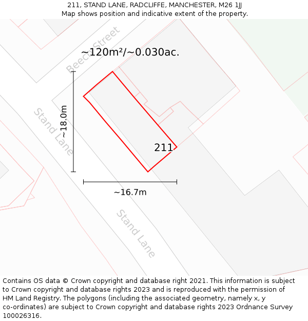 211, STAND LANE, RADCLIFFE, MANCHESTER, M26 1JJ: Plot and title map