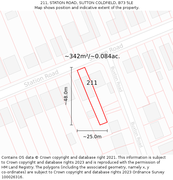 211, STATION ROAD, SUTTON COLDFIELD, B73 5LE: Plot and title map