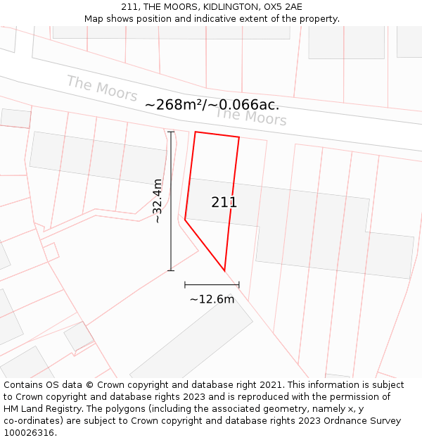 211, THE MOORS, KIDLINGTON, OX5 2AE: Plot and title map