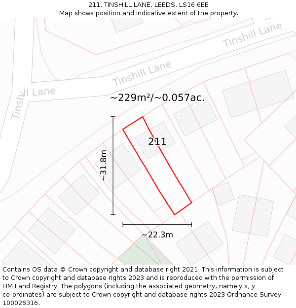 211, TINSHILL LANE, LEEDS, LS16 6EE: Plot and title map