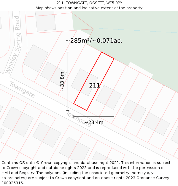 211, TOWNGATE, OSSETT, WF5 0PY: Plot and title map