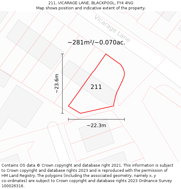 211, VICARAGE LANE, BLACKPOOL, FY4 4NG: Plot and title map