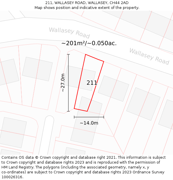 211, WALLASEY ROAD, WALLASEY, CH44 2AD: Plot and title map