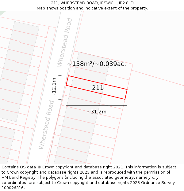 211, WHERSTEAD ROAD, IPSWICH, IP2 8LD: Plot and title map