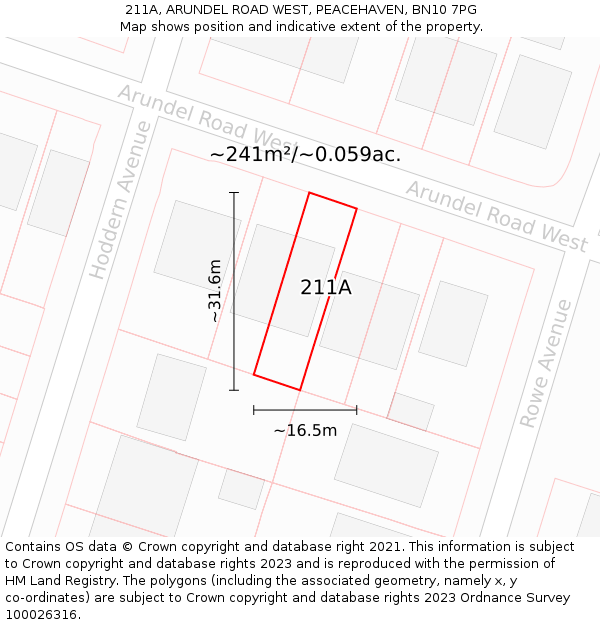 211A, ARUNDEL ROAD WEST, PEACEHAVEN, BN10 7PG: Plot and title map