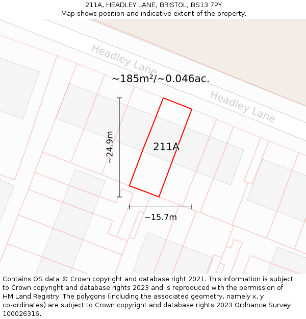 211A, HEADLEY LANE, BRISTOL, BS13 7PY: Plot and title map