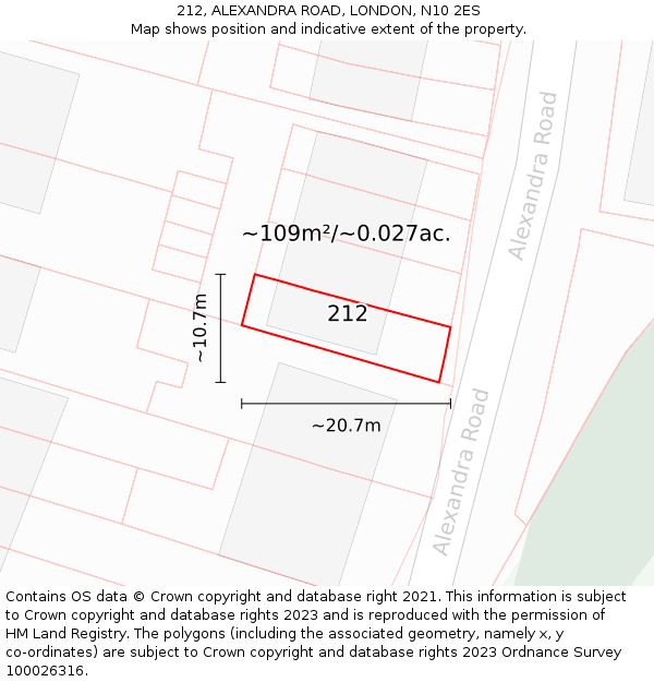 212, ALEXANDRA ROAD, LONDON, N10 2ES: Plot and title map