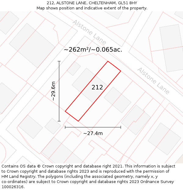 212, ALSTONE LANE, CHELTENHAM, GL51 8HY: Plot and title map