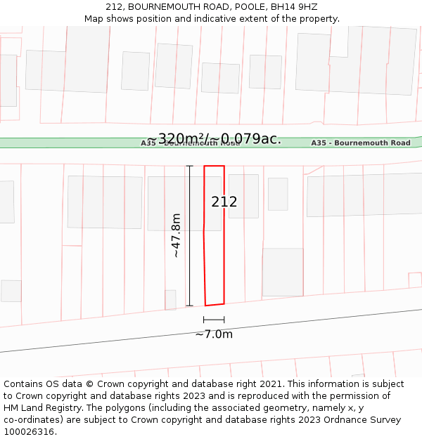 212, BOURNEMOUTH ROAD, POOLE, BH14 9HZ: Plot and title map