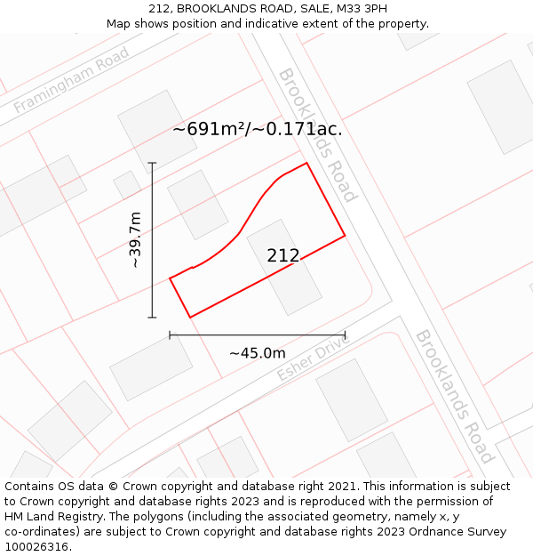 212, BROOKLANDS ROAD, SALE, M33 3PH: Plot and title map