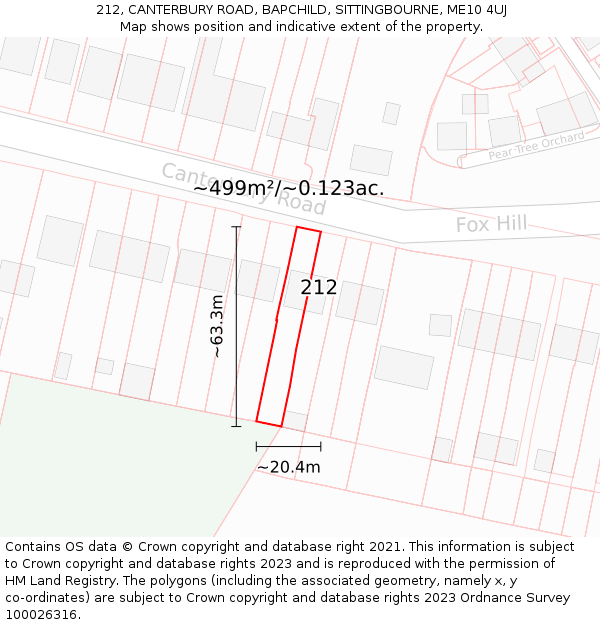 212, CANTERBURY ROAD, BAPCHILD, SITTINGBOURNE, ME10 4UJ: Plot and title map