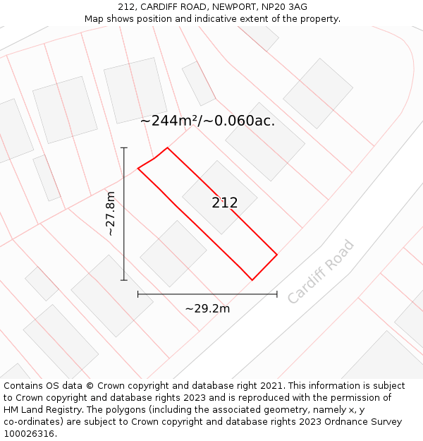 212, CARDIFF ROAD, NEWPORT, NP20 3AG: Plot and title map