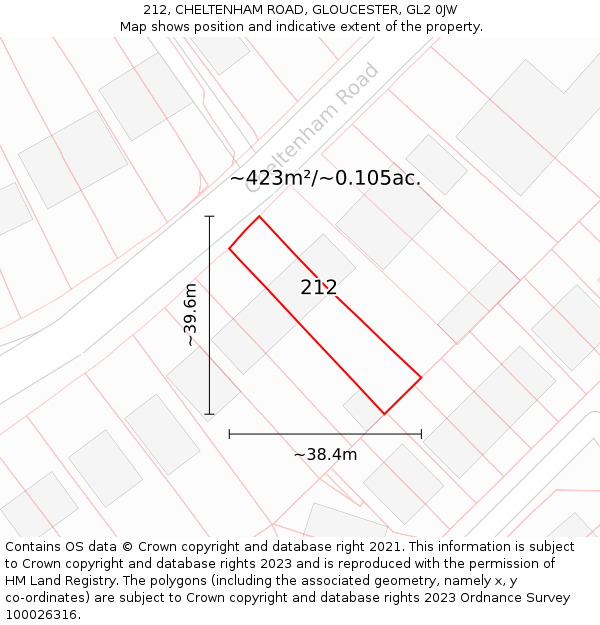 212, CHELTENHAM ROAD, GLOUCESTER, GL2 0JW: Plot and title map