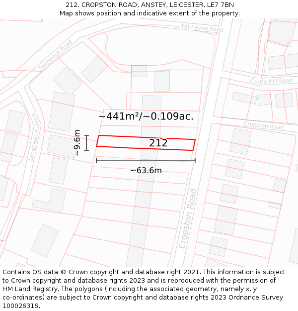 212, CROPSTON ROAD, ANSTEY, LEICESTER, LE7 7BN: Plot and title map