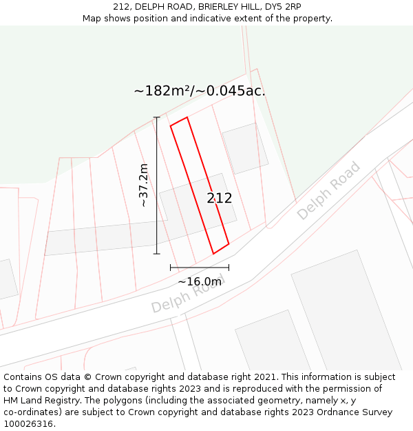 212, DELPH ROAD, BRIERLEY HILL, DY5 2RP: Plot and title map