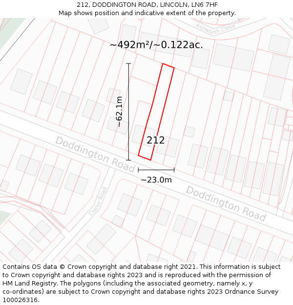 212, DODDINGTON ROAD, LINCOLN, LN6 7HF: Plot and title map