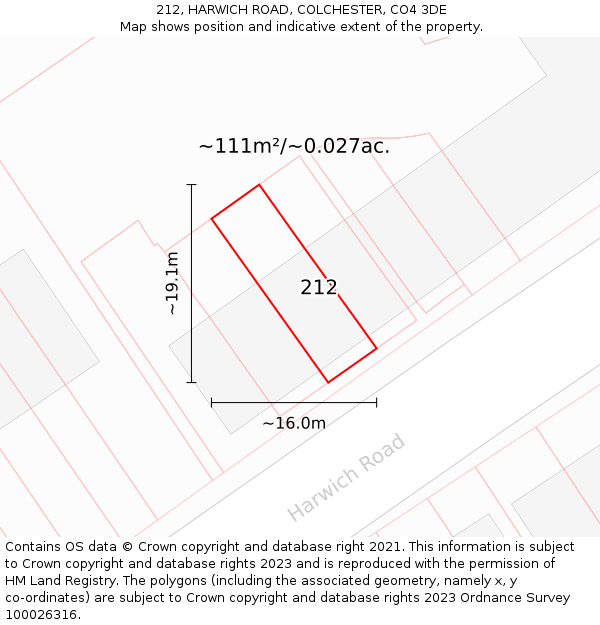 212, HARWICH ROAD, COLCHESTER, CO4 3DE: Plot and title map