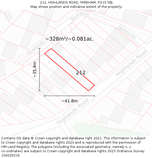 212, HIGHLANDS ROAD, FAREHAM, PO15 5BJ: Plot and title map