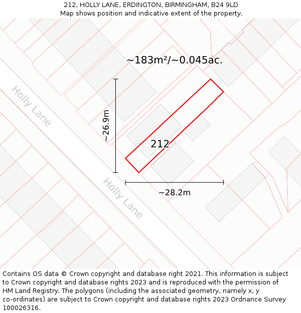 212, HOLLY LANE, ERDINGTON, BIRMINGHAM, B24 9LD: Plot and title map