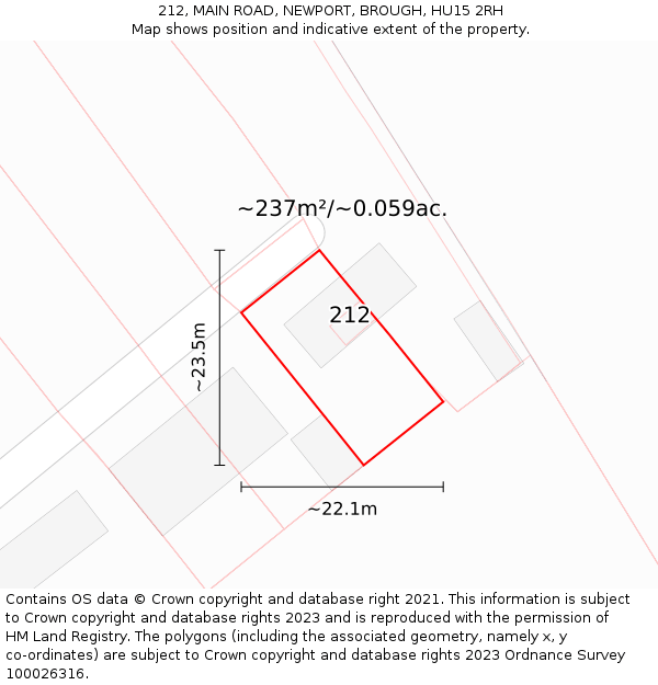 212, MAIN ROAD, NEWPORT, BROUGH, HU15 2RH: Plot and title map