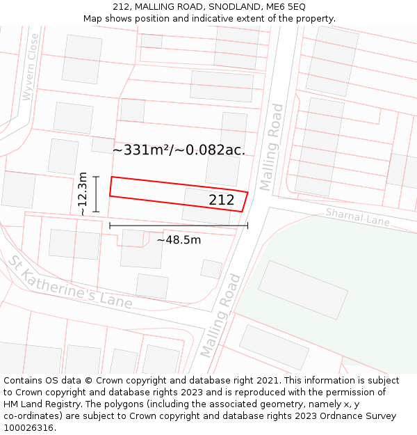 212, MALLING ROAD, SNODLAND, ME6 5EQ: Plot and title map