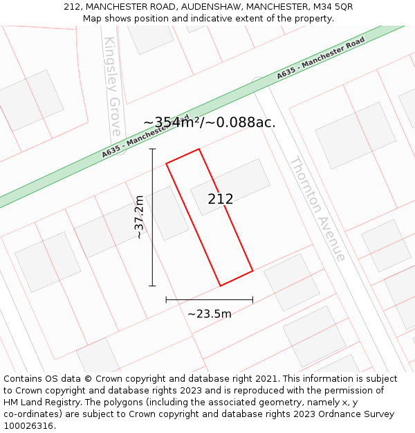 212, MANCHESTER ROAD, AUDENSHAW, MANCHESTER, M34 5QR: Plot and title map