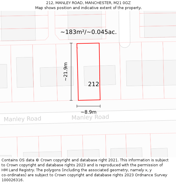 212, MANLEY ROAD, MANCHESTER, M21 0GZ: Plot and title map