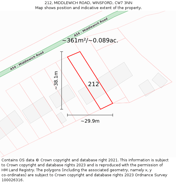 212, MIDDLEWICH ROAD, WINSFORD, CW7 3NN: Plot and title map