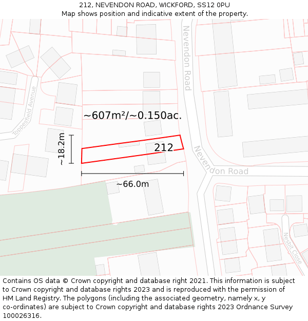 212, NEVENDON ROAD, WICKFORD, SS12 0PU: Plot and title map