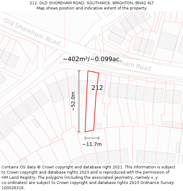 212, OLD SHOREHAM ROAD, SOUTHWICK, BRIGHTON, BN42 4LT: Plot and title map