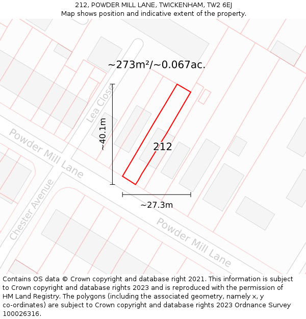 212, POWDER MILL LANE, TWICKENHAM, TW2 6EJ: Plot and title map