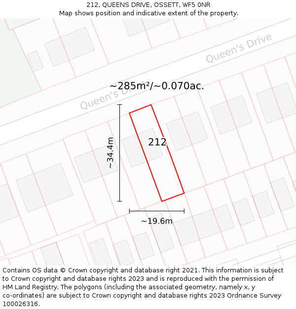 212, QUEENS DRIVE, OSSETT, WF5 0NR: Plot and title map