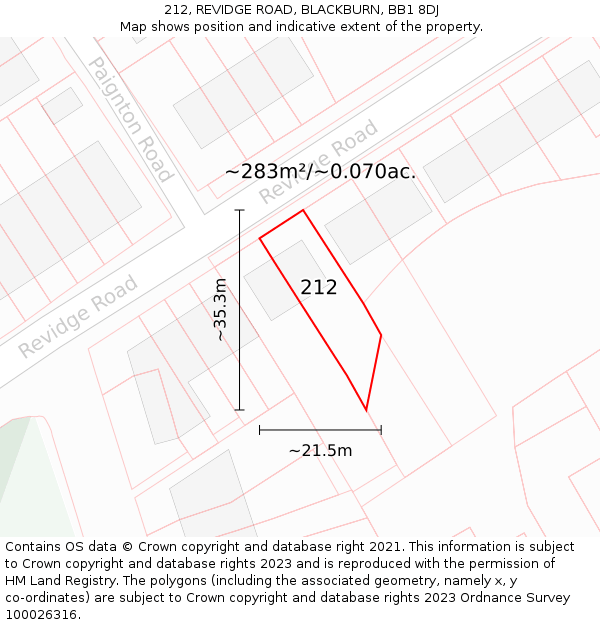 212, REVIDGE ROAD, BLACKBURN, BB1 8DJ: Plot and title map