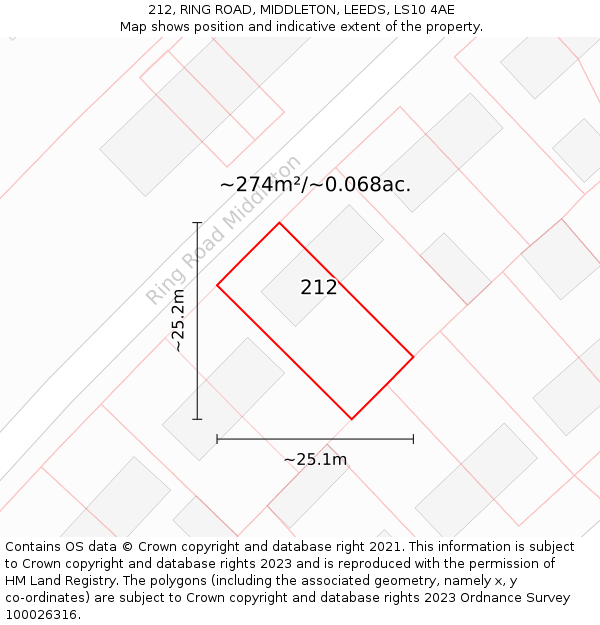 212, RING ROAD, MIDDLETON, LEEDS, LS10 4AE: Plot and title map