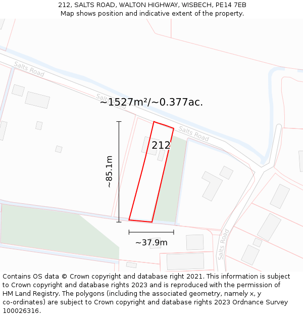 212, SALTS ROAD, WALTON HIGHWAY, WISBECH, PE14 7EB: Plot and title map