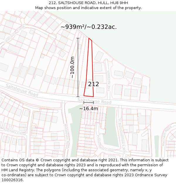 212, SALTSHOUSE ROAD, HULL, HU8 9HH: Plot and title map