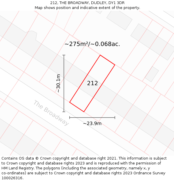 212, THE BROADWAY, DUDLEY, DY1 3DR: Plot and title map