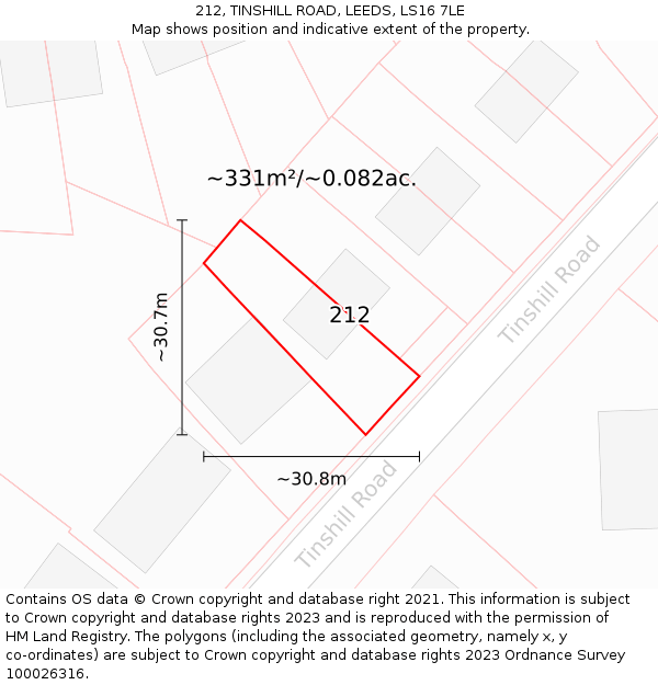 212, TINSHILL ROAD, LEEDS, LS16 7LE: Plot and title map