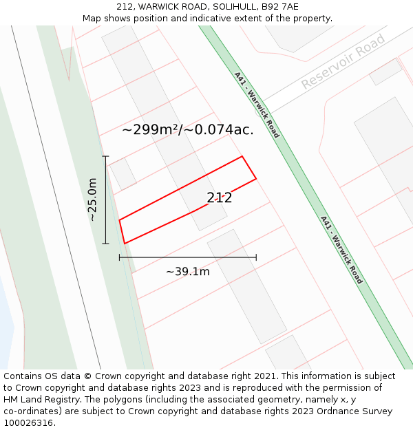 212, WARWICK ROAD, SOLIHULL, B92 7AE: Plot and title map