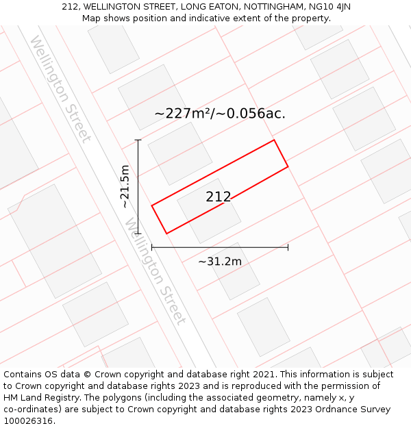 212, WELLINGTON STREET, LONG EATON, NOTTINGHAM, NG10 4JN: Plot and title map