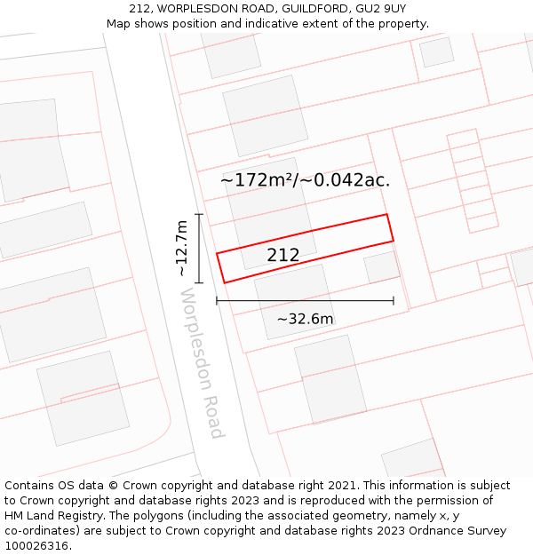 212, WORPLESDON ROAD, GUILDFORD, GU2 9UY: Plot and title map