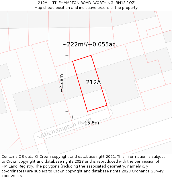 212A, LITTLEHAMPTON ROAD, WORTHING, BN13 1QZ: Plot and title map