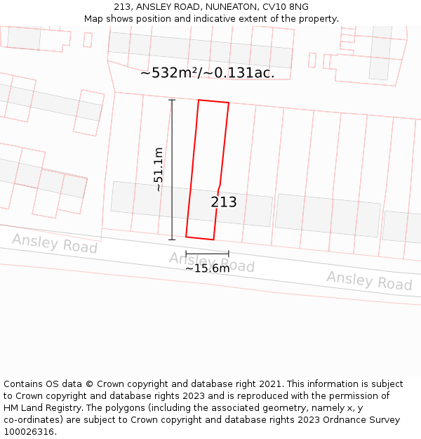 213, ANSLEY ROAD, NUNEATON, CV10 8NG: Plot and title map