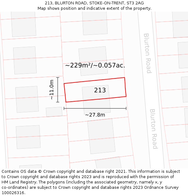 213, BLURTON ROAD, STOKE-ON-TRENT, ST3 2AG: Plot and title map