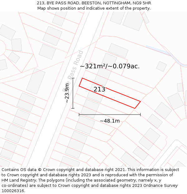 213, BYE PASS ROAD, BEESTON, NOTTINGHAM, NG9 5HR: Plot and title map