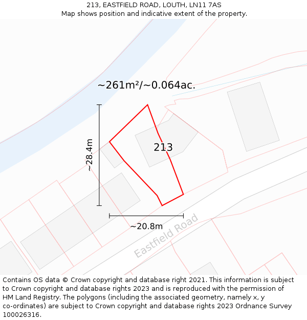 213, EASTFIELD ROAD, LOUTH, LN11 7AS: Plot and title map