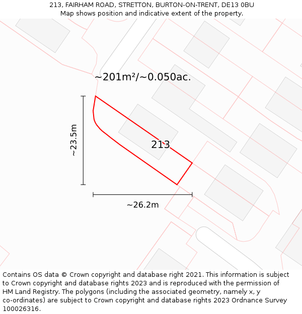 213, FAIRHAM ROAD, STRETTON, BURTON-ON-TRENT, DE13 0BU: Plot and title map