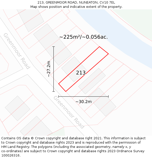 213, GREENMOOR ROAD, NUNEATON, CV10 7EL: Plot and title map